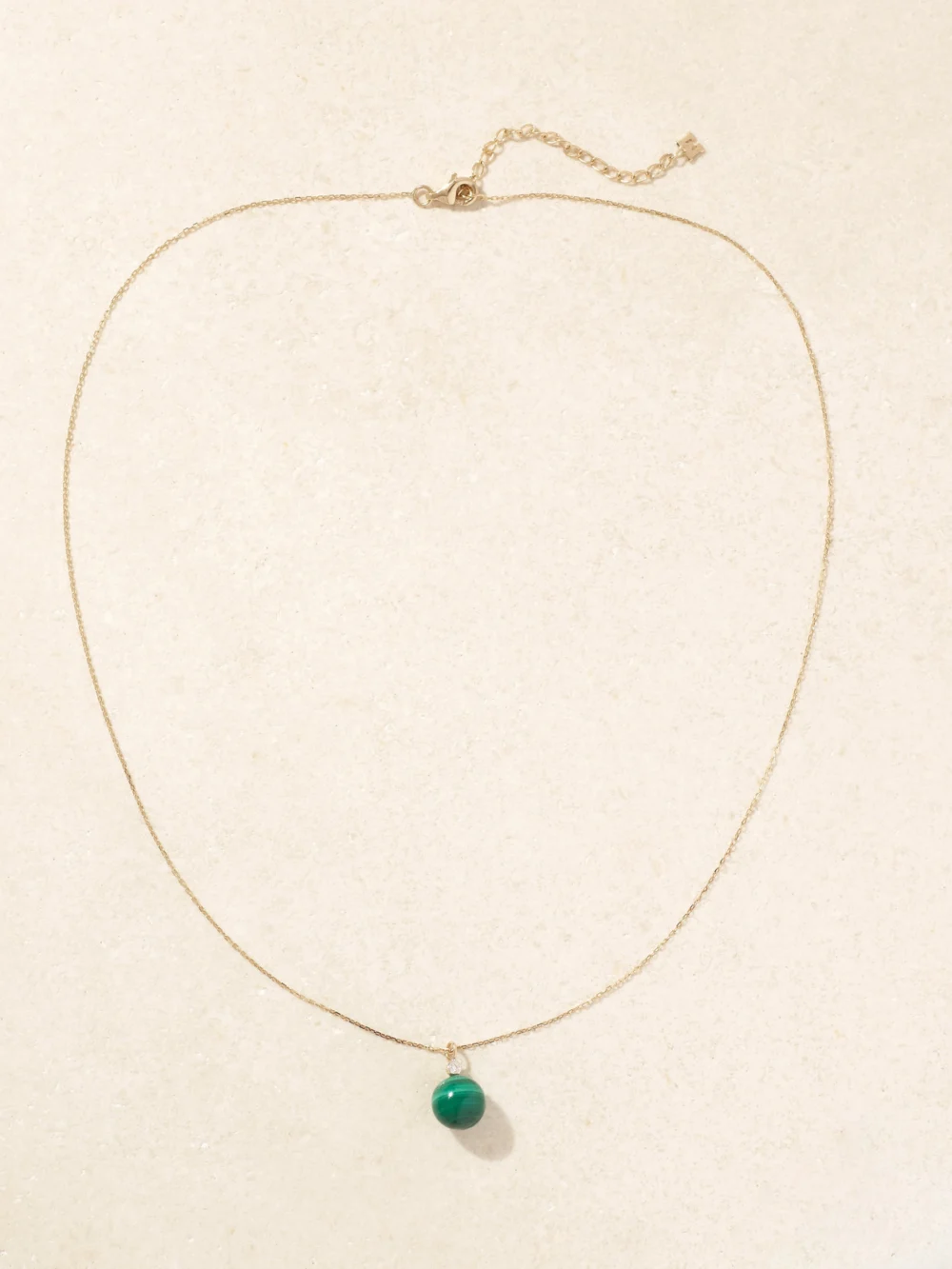 Close-up detail of the Mateo 14-karat Gold, Malachite and Diamond Necklace