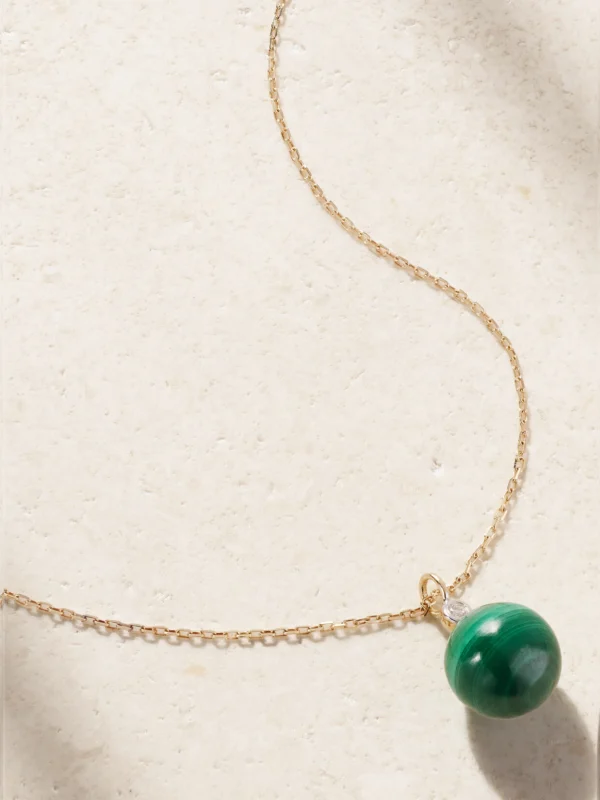 Mateo 14-karat Gold, Malachite and Diamond Necklace
