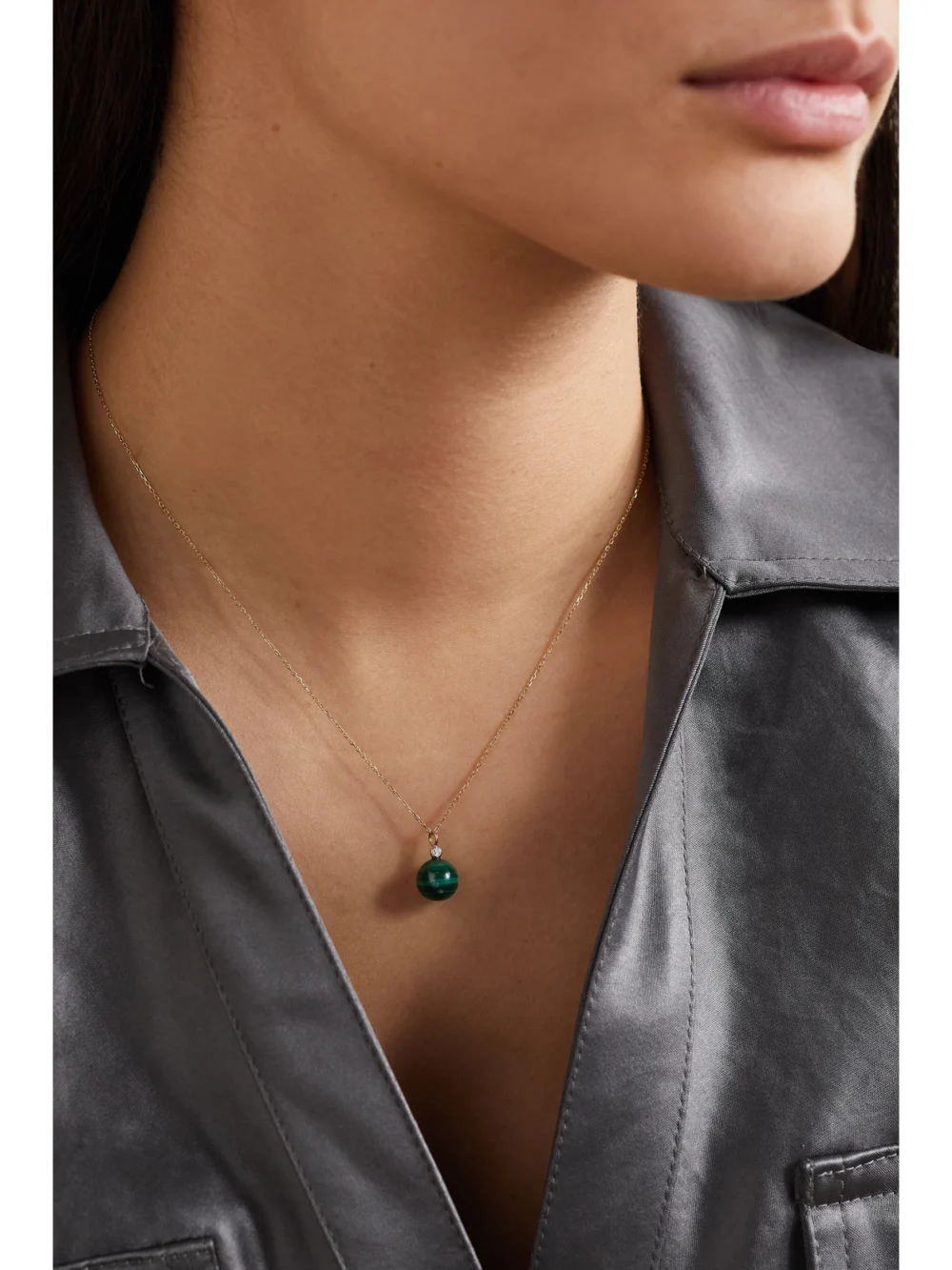 Mateo 14-karat Gold, Malachite and Diamond Necklace, styled view