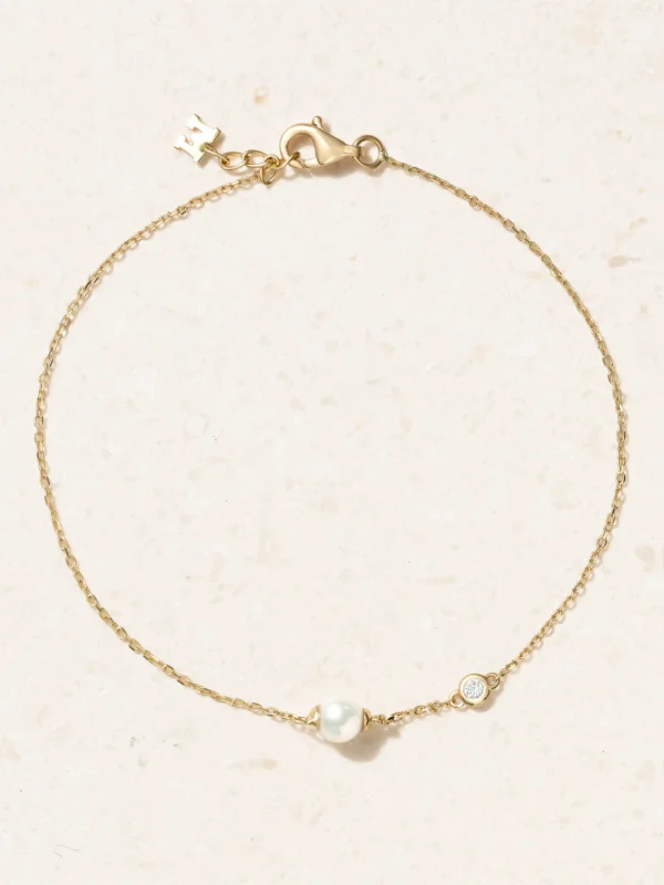 Mateo 14-karat Gold, Pearl and Diamond Bracelet