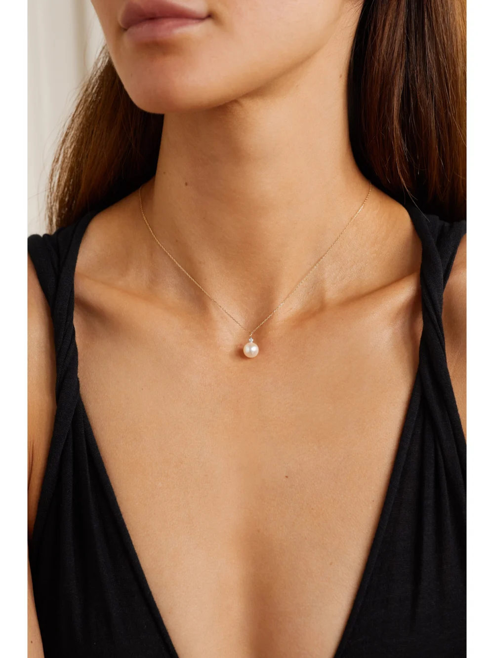 Mateo 14-karat Gold, Pearl and Diamond Necklace, styled view