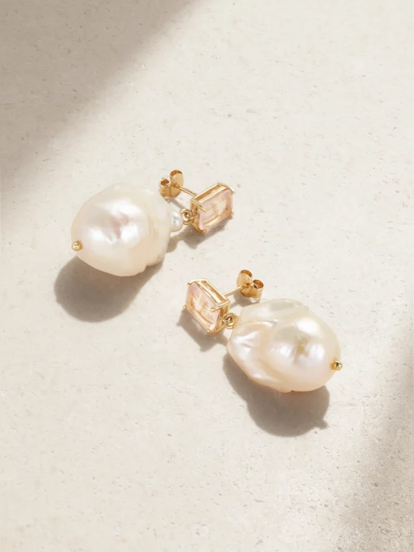 Mateo 14-karat Gold, Pearl and Rose Quartz Earrings