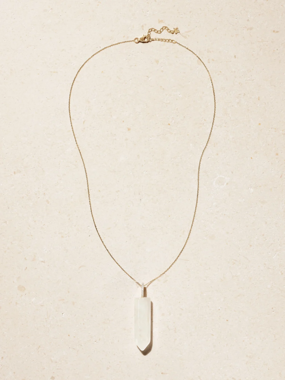 Close-up detail of the Mateo 14-karat Gold, Quartz and Diamond Necklace