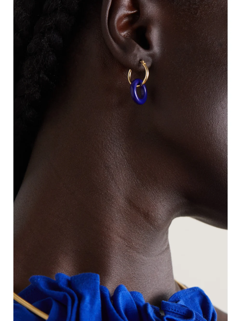 Mateo Donut 14-karat Gold Lapis Lazuli Hoop Earrings, styled view
