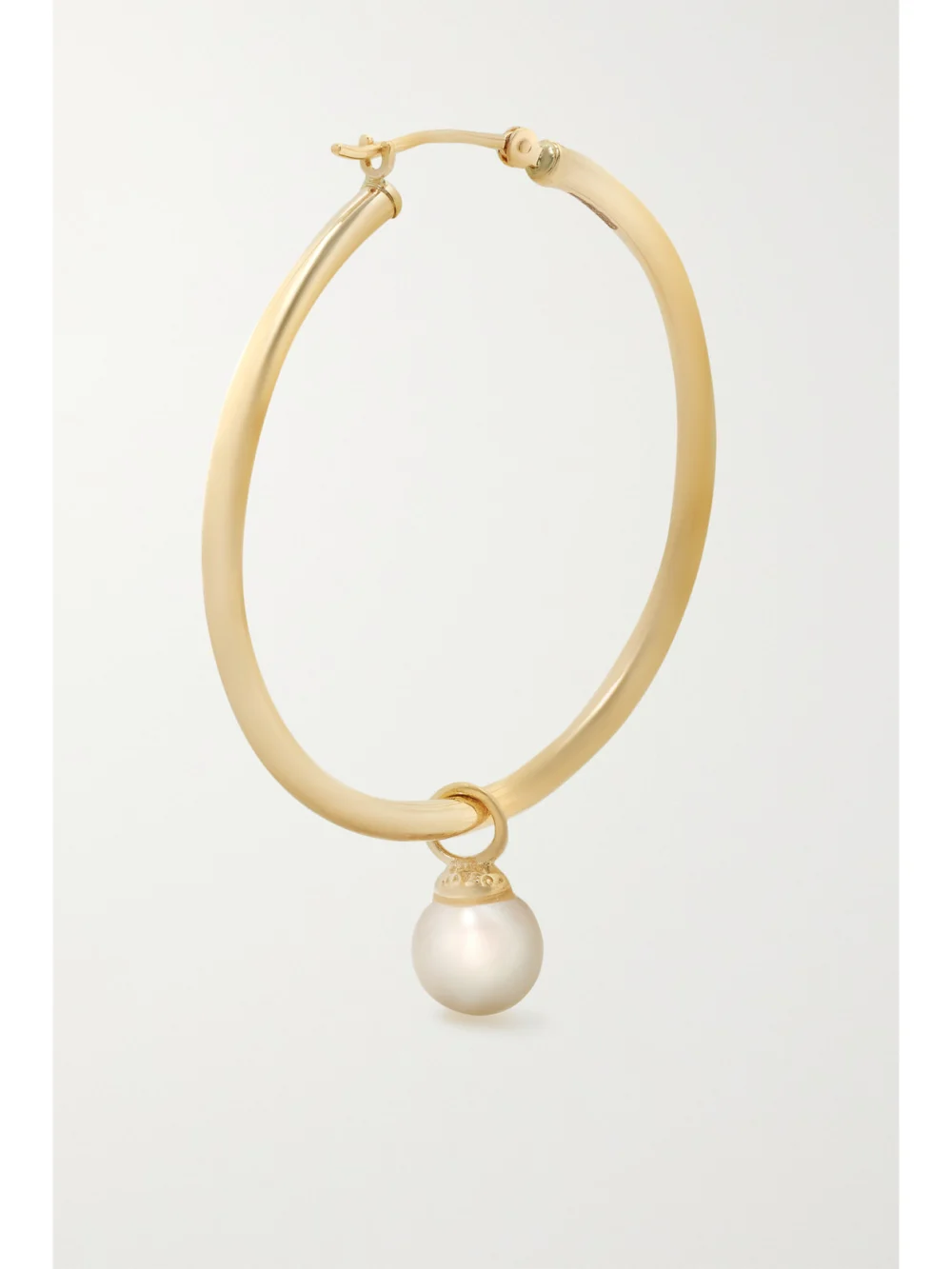 Back view of the Mateo Large 14-karat Gold Pearl Hoop Earrings