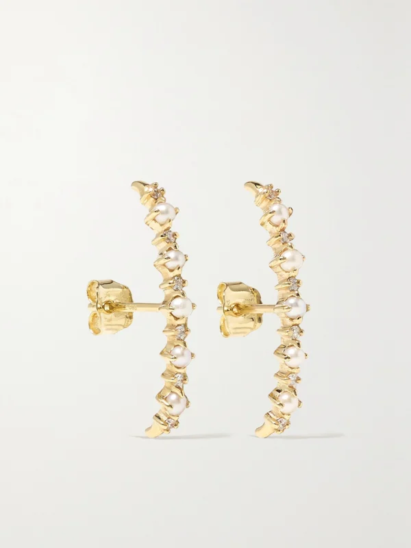 Mateo The Little Things 14-karat Gold, Diamond and Pearl Earrings