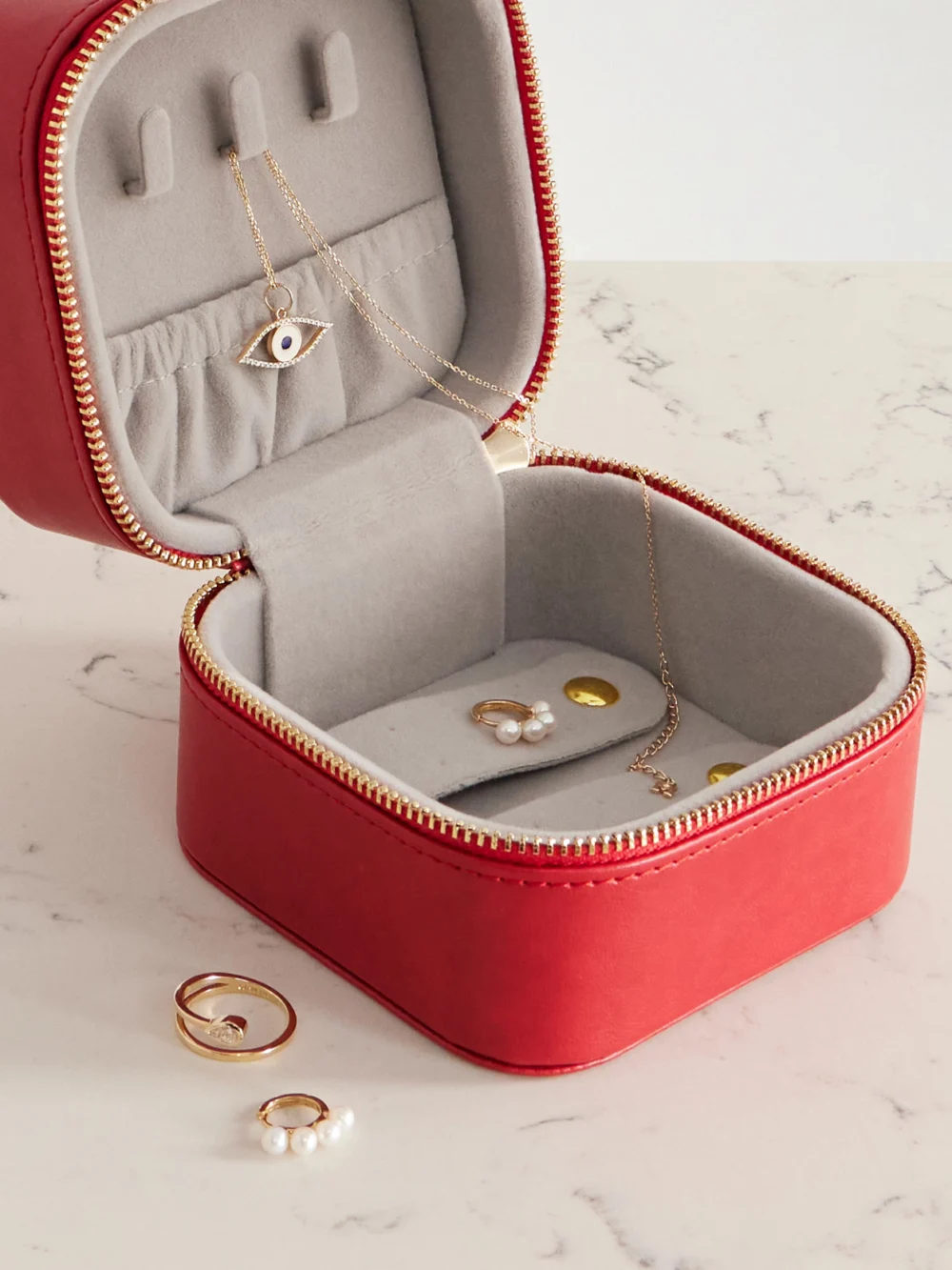 Mateo Vegan Material Jewelry Case, styled view