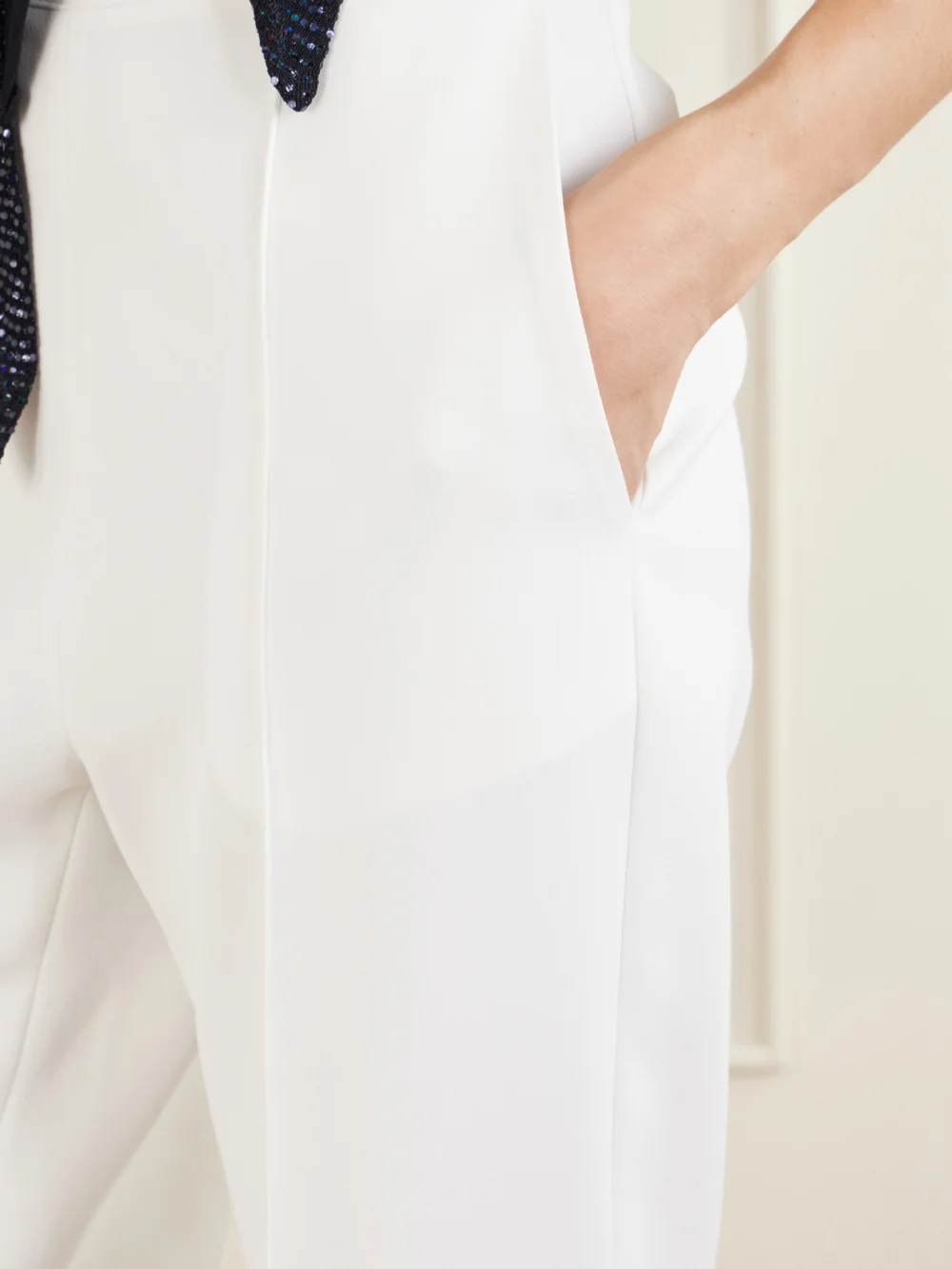 Close-up detail of the Maticevski Afterword Pleated Cady Straight-leg Pants