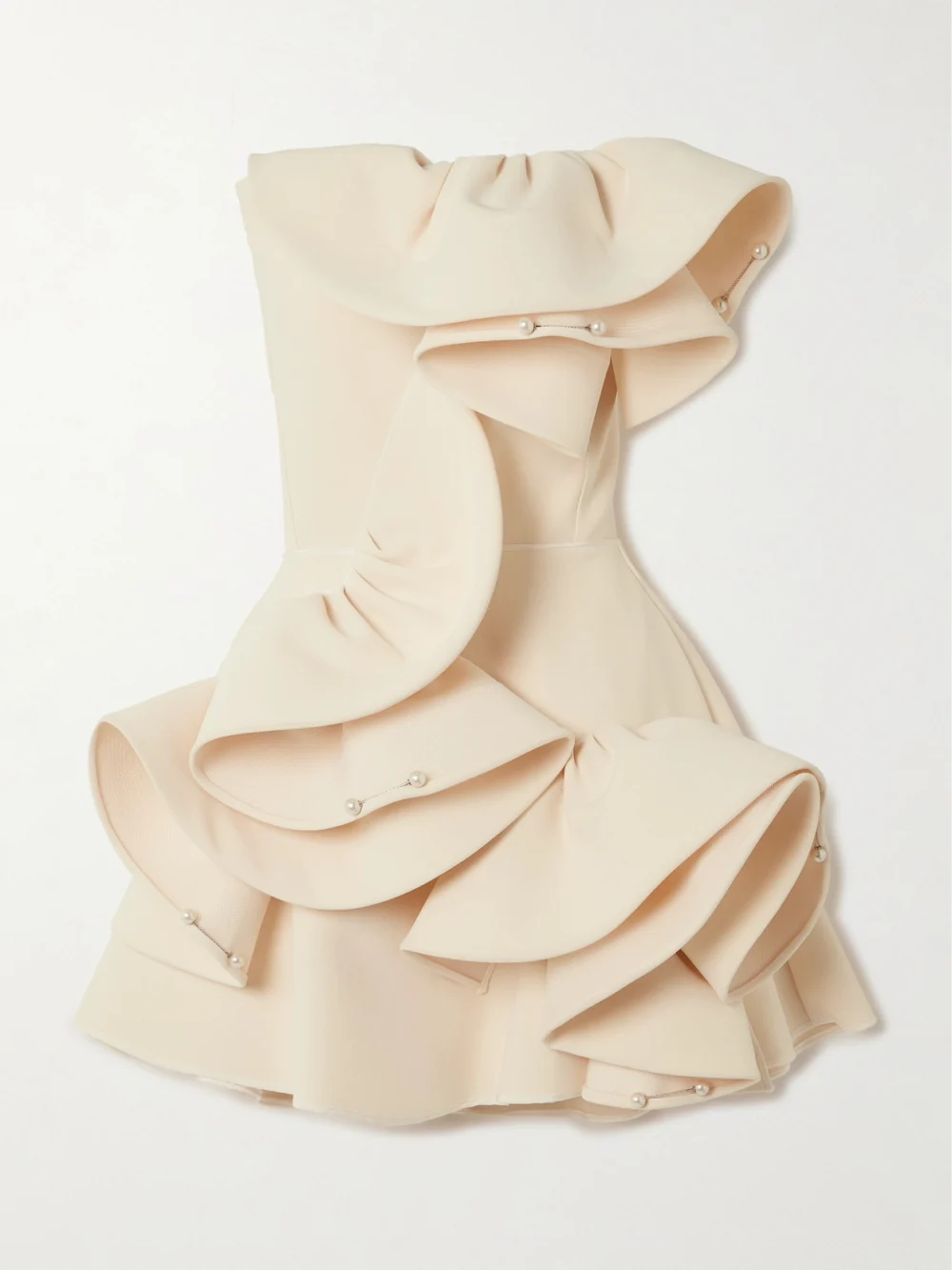 Maticevski Atone Strapless Faux-pearl Embellished Ruffled Crepe Mini Dress in cream