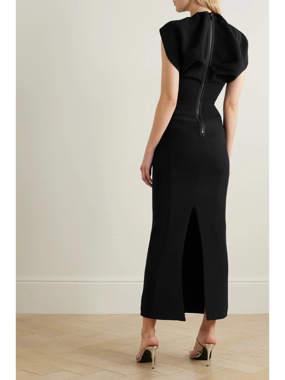 Back view of the Maticevski Cypress Ruched Crepe Midi Dress