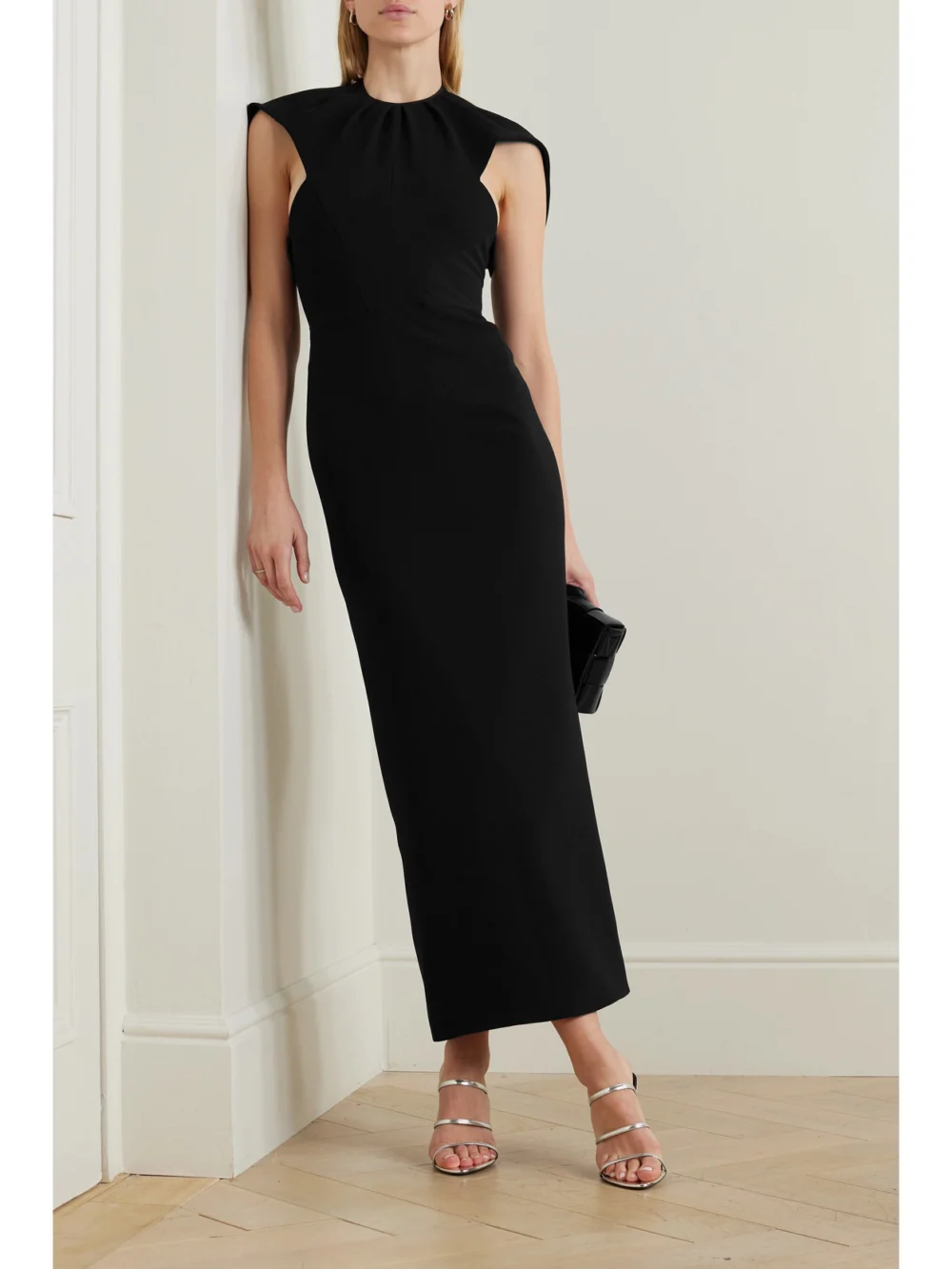 Maticevski Cypress Ruched Crepe Midi Dress, worn by a model