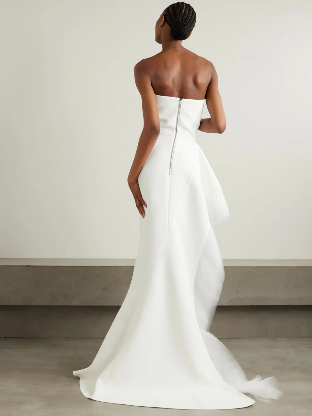 Back view of the Maticevski Epitome Asymmetric Strapless Tulle-trimmed Cady Gown