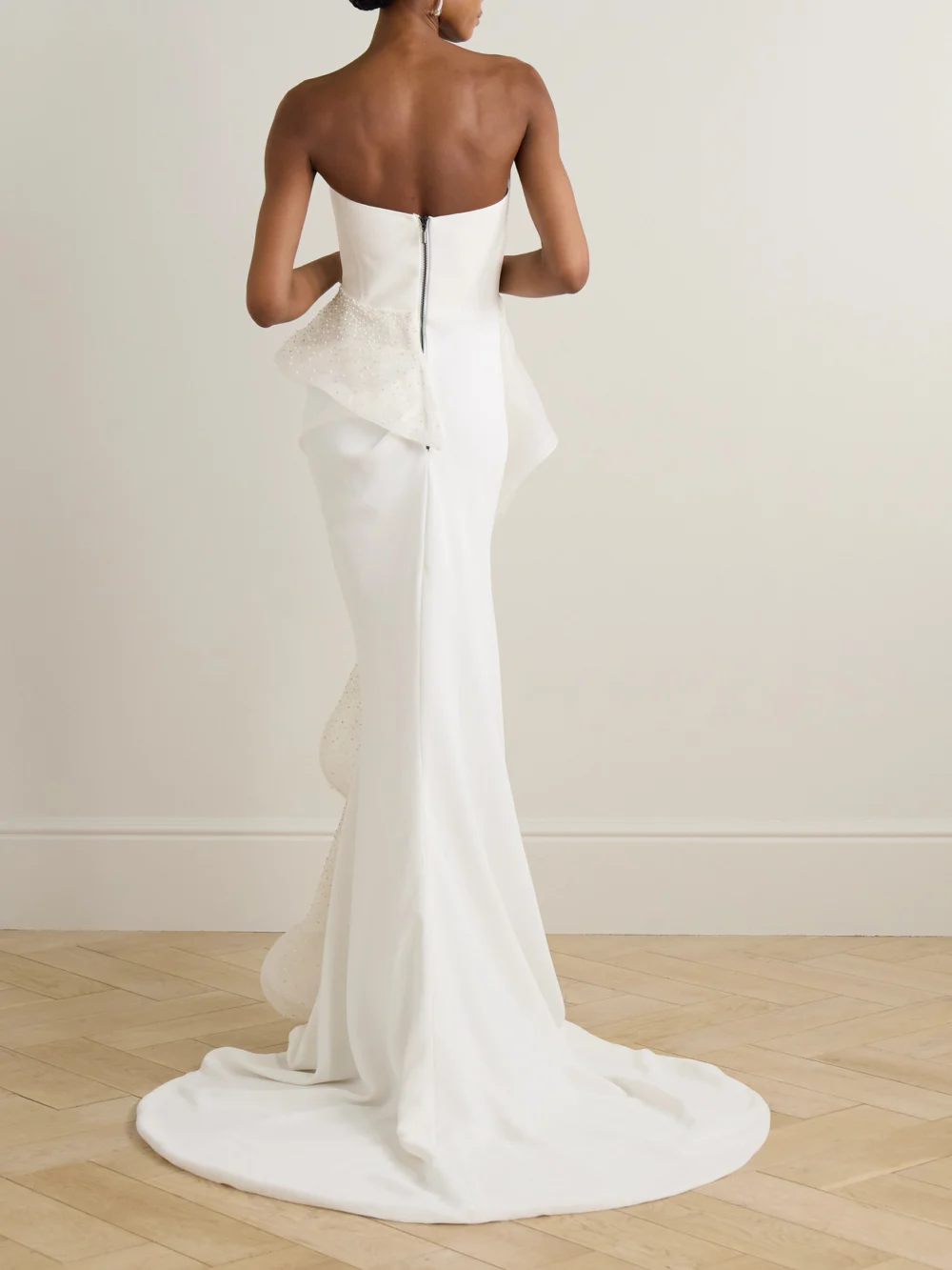 Back view of the Maticevski Hopeton Strapless Bead-embellished Silk-trimmed Crepe Gown