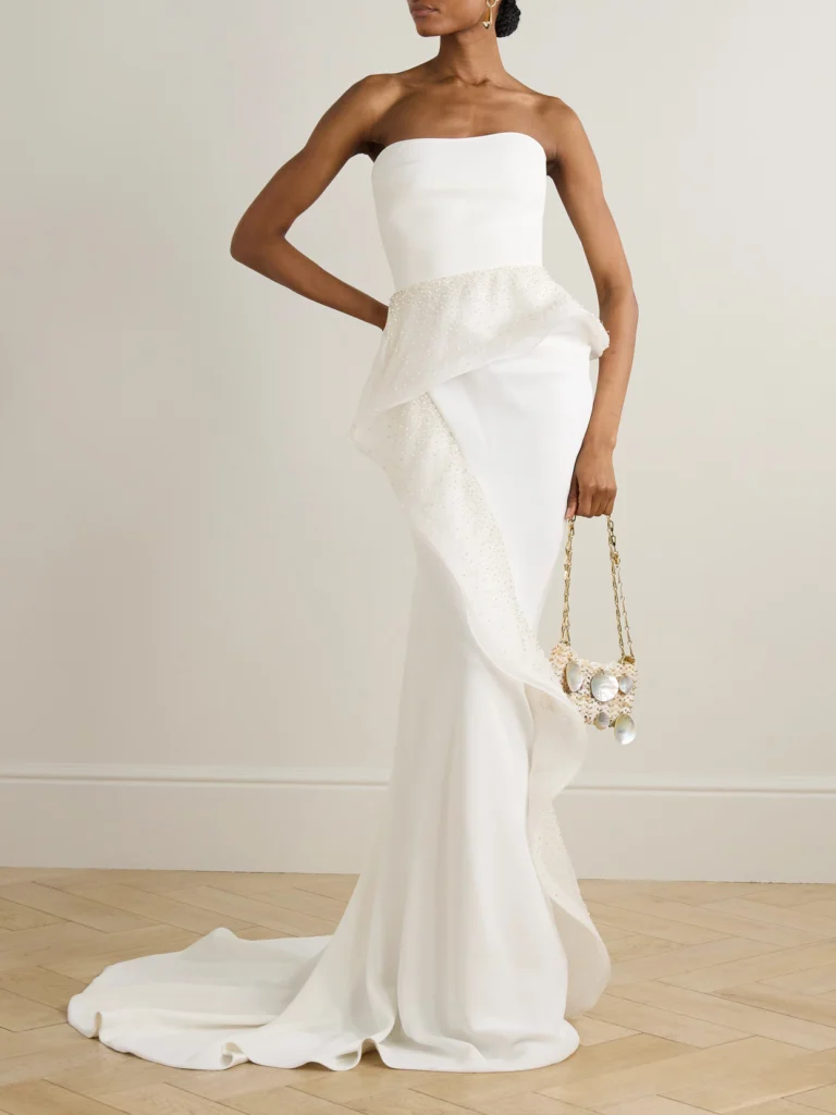 Maticevski Hopeton Strapless Bead-embellished Silk-trimmed Crepe Gown