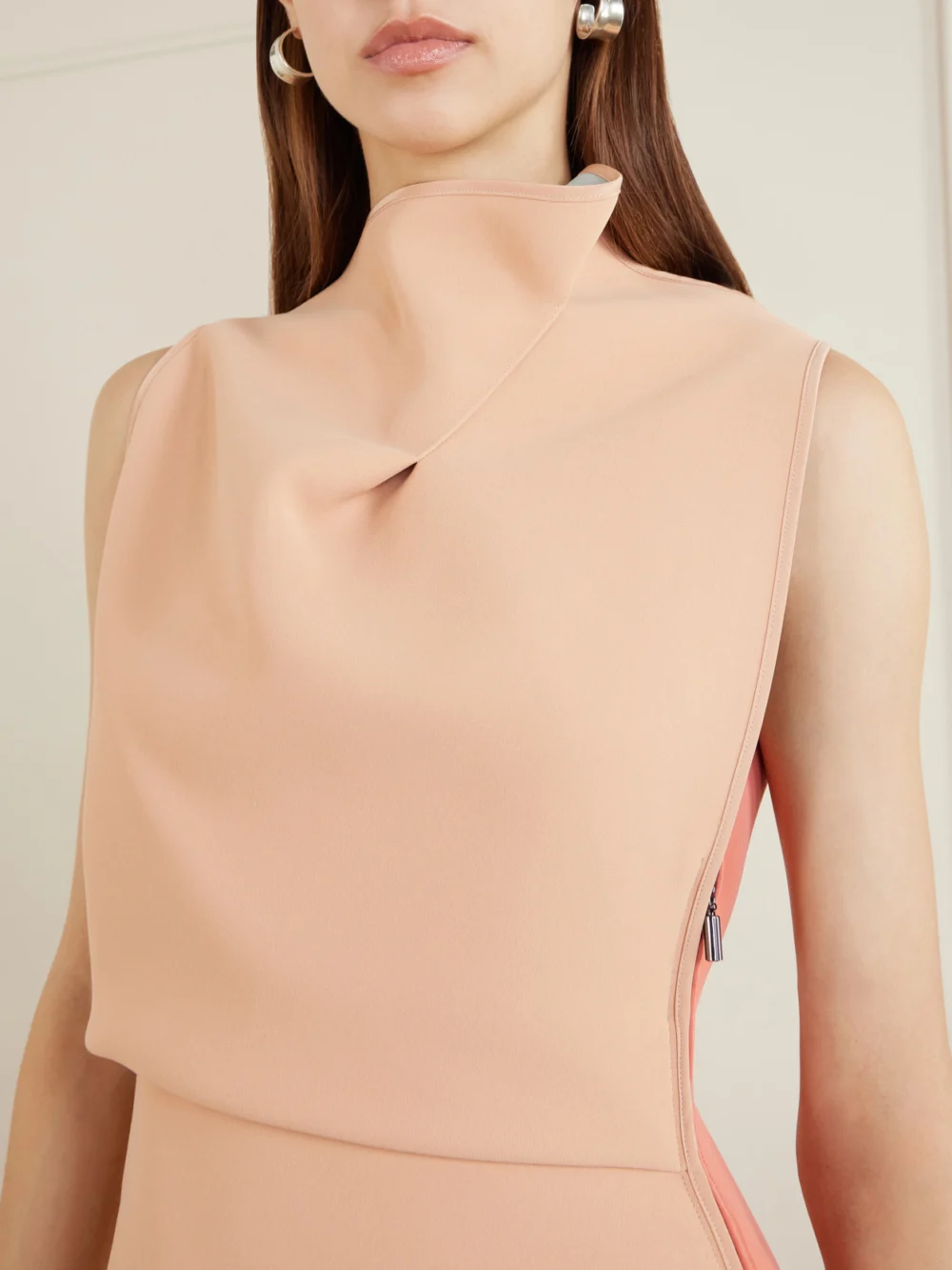 Close-up detail of the Maticevski Lash Cape-effect Two-tone Faille Midi Dress