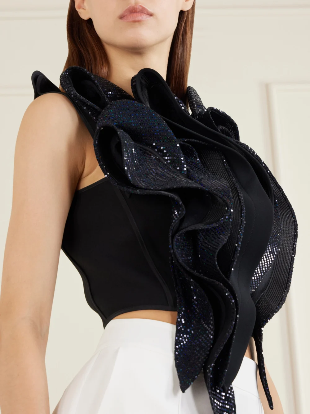 Close-up detail of the Maticevski Lavish Bodice Sequin-embellished Georgette Blouse
