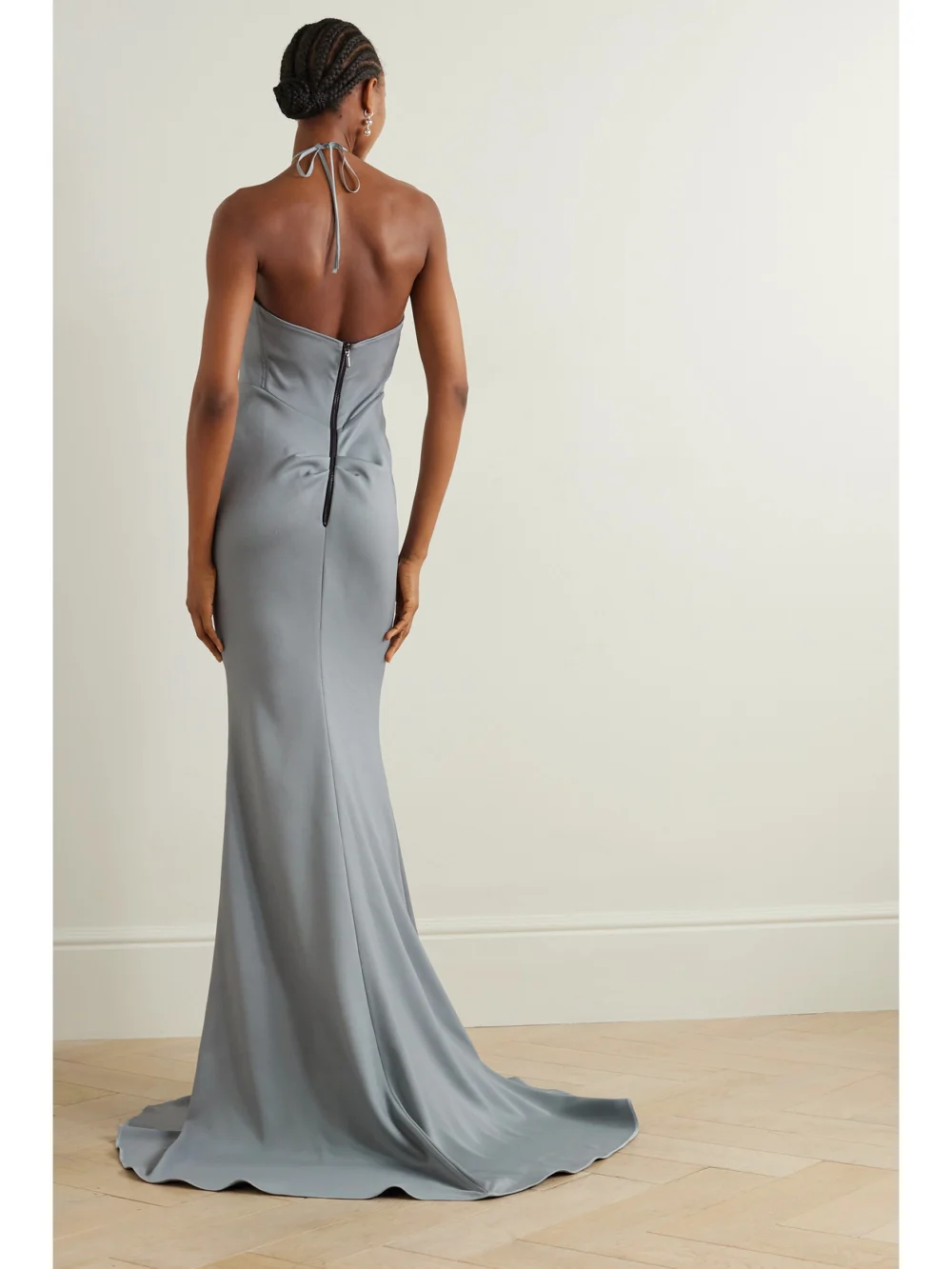 Back view of the Maticevski Smokescreen Gathered Stretch-crepe Halterneck Gown
