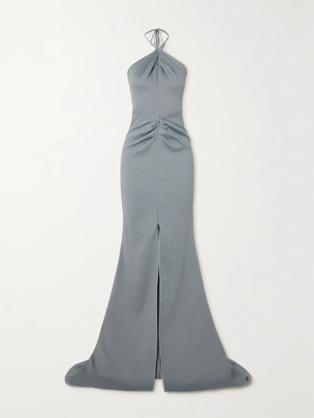Maticevski Smokescreen Gathered Stretch-crepe Halterneck Gown in gray