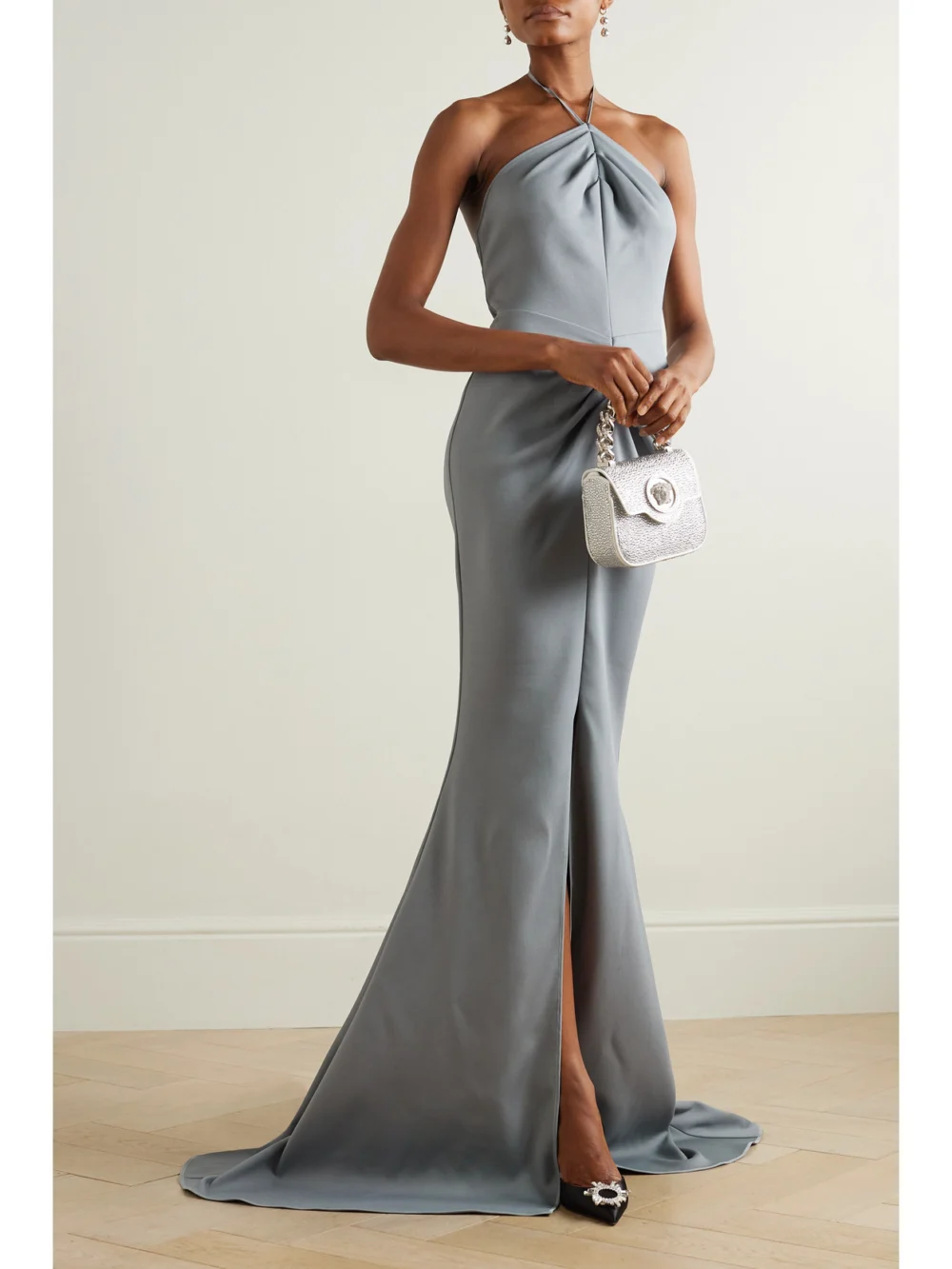 Maticevski Smokescreen Gathered Stretch-crepe Halterneck Gown, worn by a model