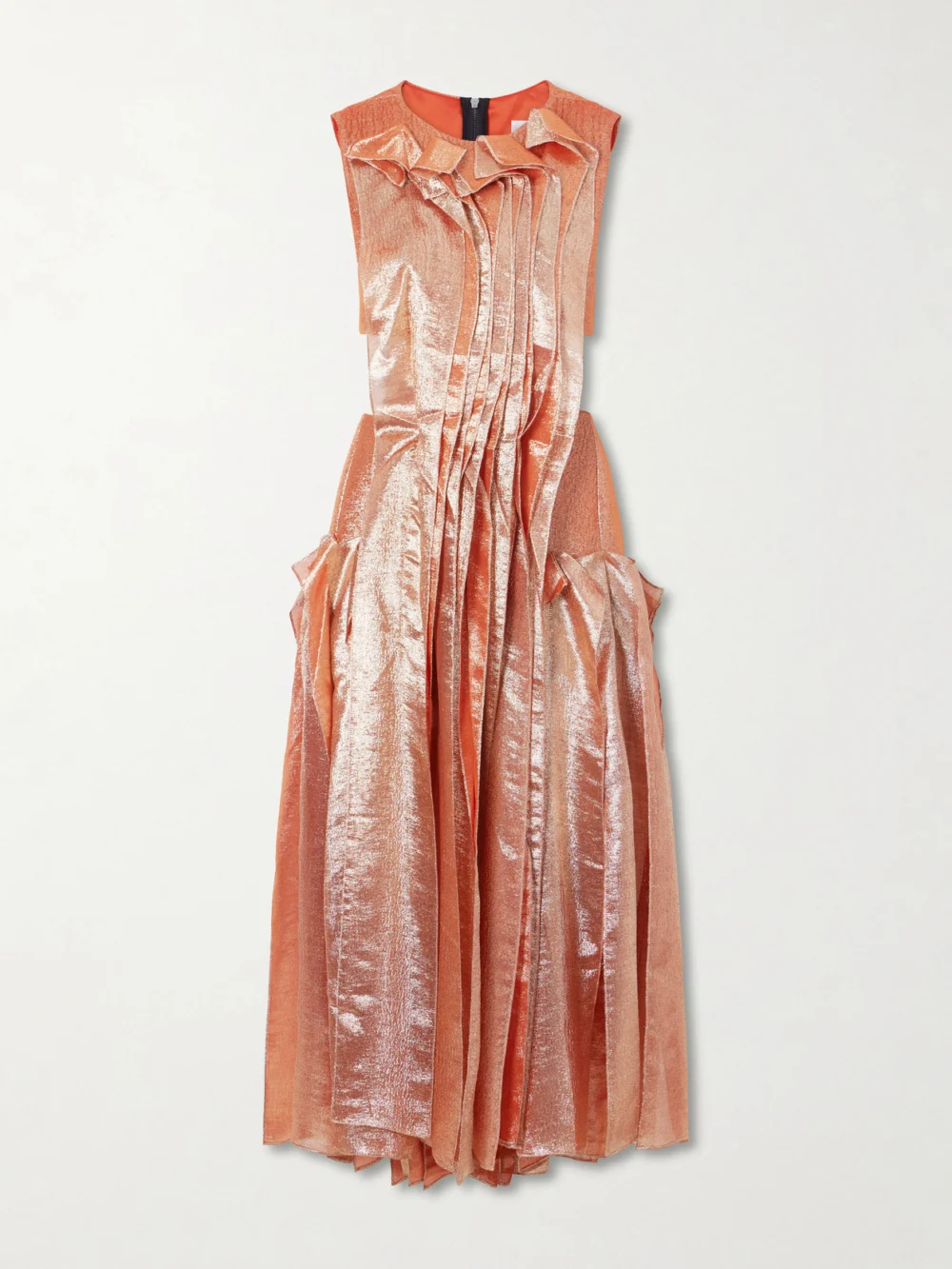 Maticevski Trailblaze Ruffled Metallic Brocade Gown in copper