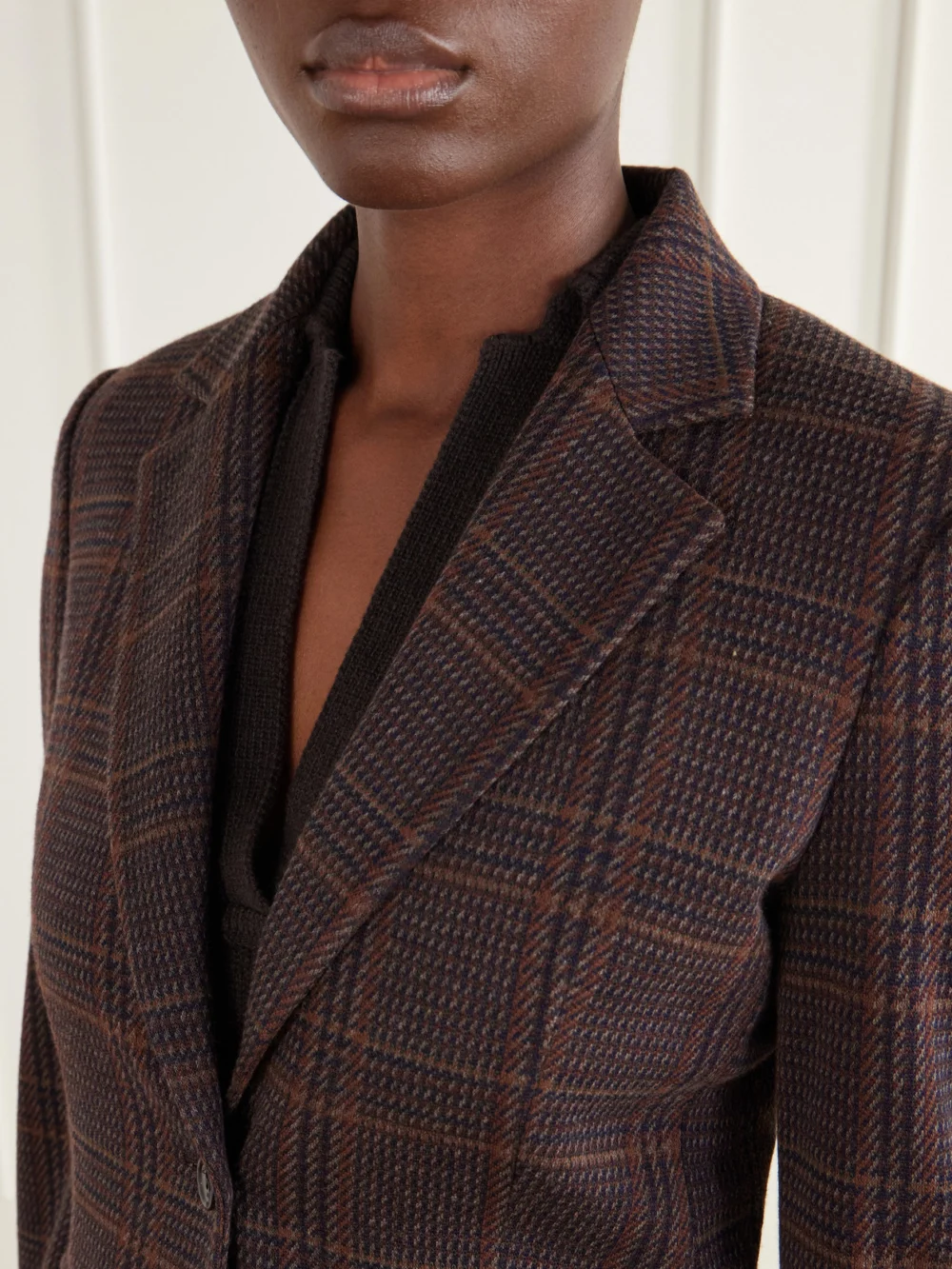 Close-up detail of the Max Mara Abate Prince of Wales Checked Wool and Cotton-blend Blazer