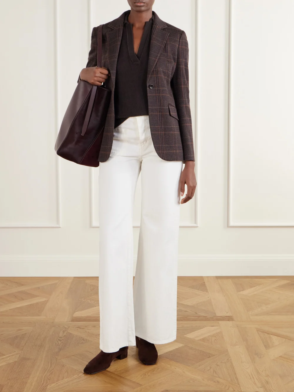 Max Mara Abate Prince of Wales Checked Wool and Cotton-blend Blazer, worn by a model