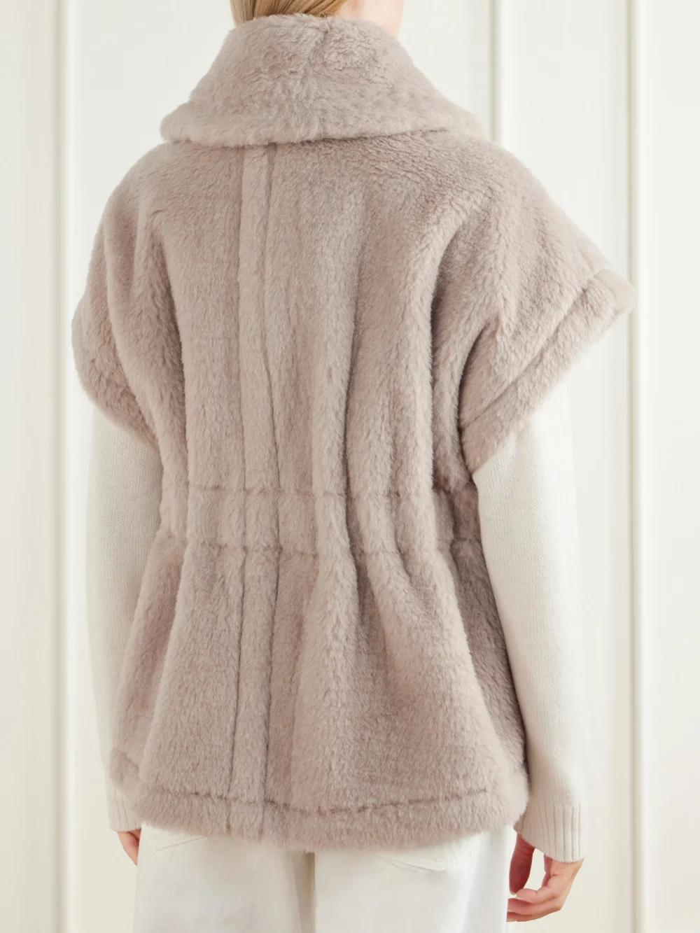 Back view of the Max Mara Abavo Buckled Alpaca, Wool and Silk-blend Fleece Cape