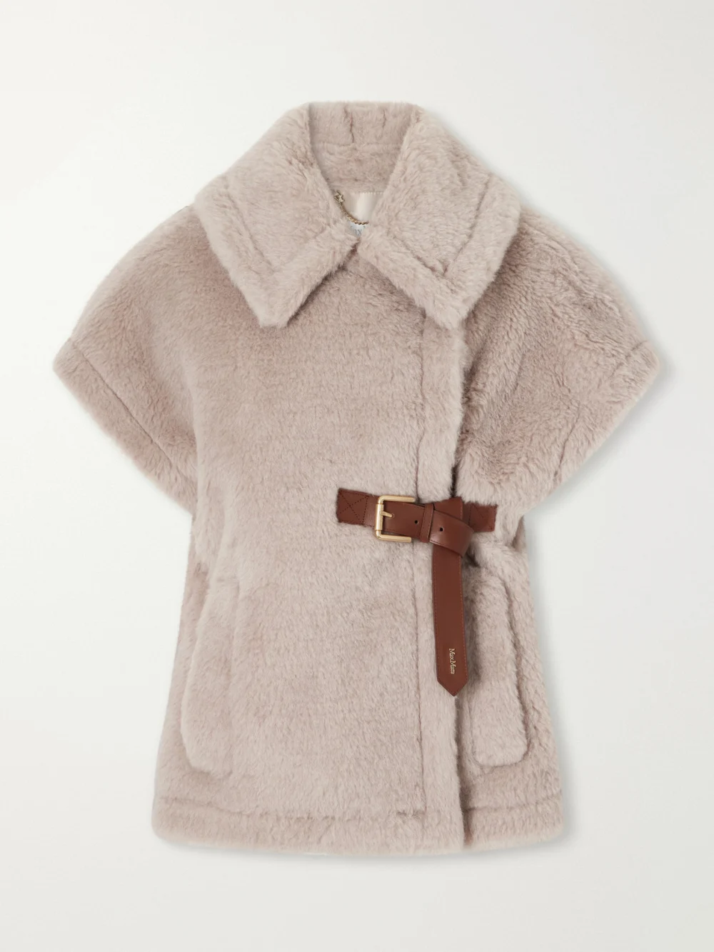 Max Mara Abavo Buckled Alpaca, Wool and Silk-blend Fleece Cape in beige