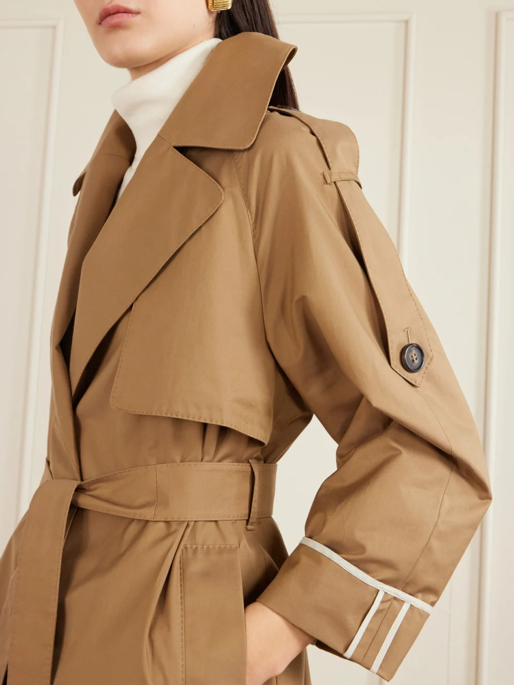 Close-up detail of the Max Mara Belted Cotton-blend Gabardine Trench Coat