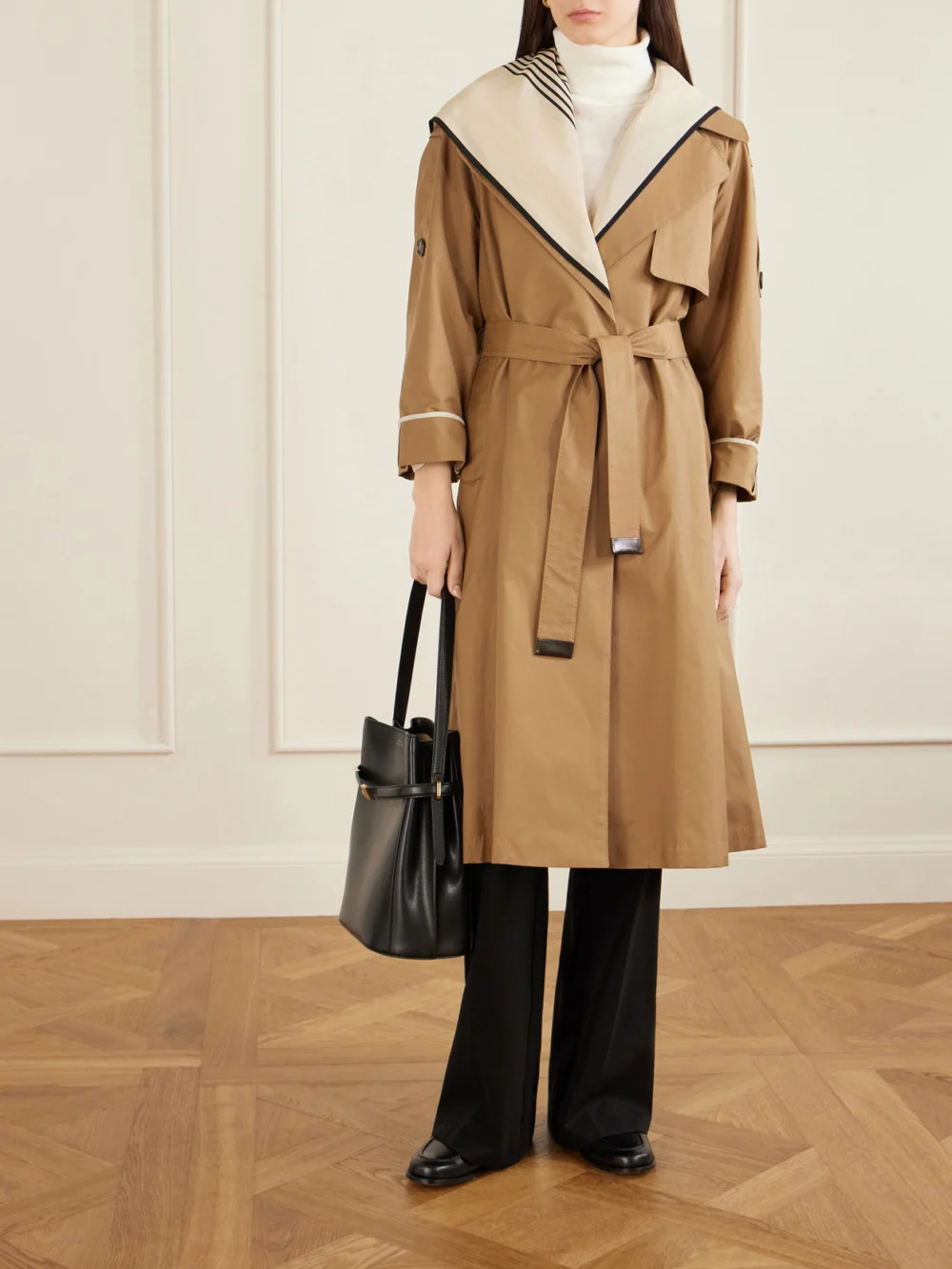 Max Mara Belted Cotton-blend Gabardine Trench Coat, worn by a model