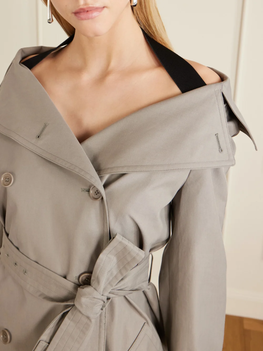 Close-up detail of the Max Mara Belted Cotton-gabardine Trench Coat