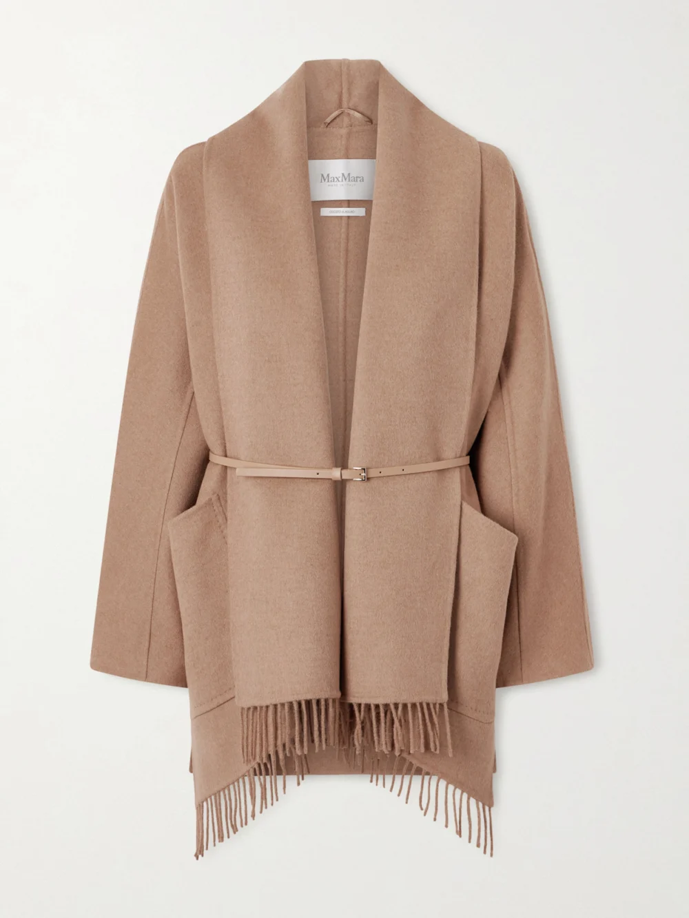 Max Mara Belted Fringed Camel Hair Coat in uk 10