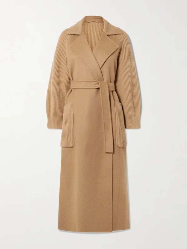 Max Mara Berard Camel Hair and Ribbed Wool and Cashmere-blend Coat