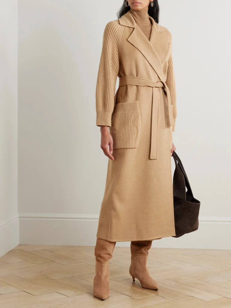 Max Mara Berard Camel Hair and Ribbed Wool and Cashmere-blend Coat