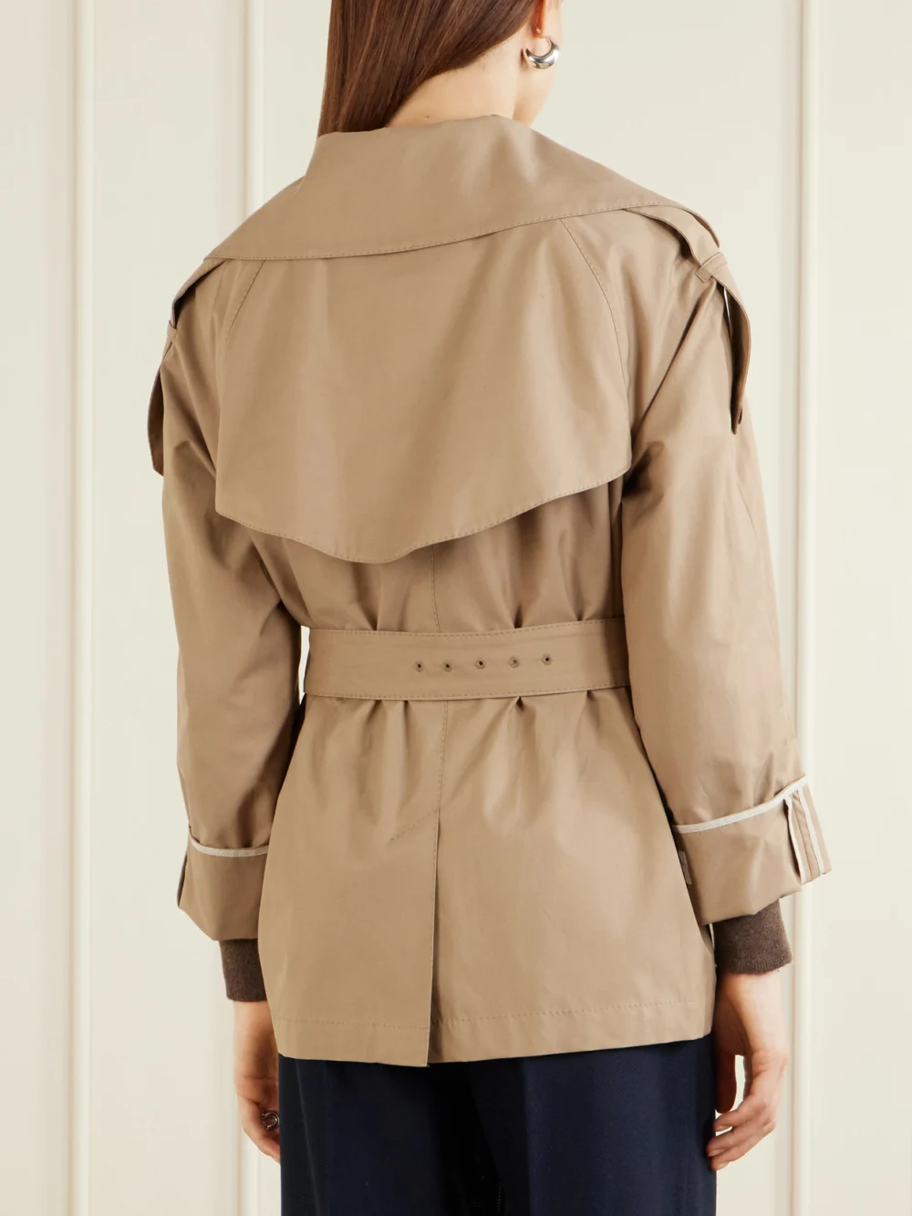 Back view of the Max Mara Clara Cropped Belted Cotton-blend Trench Coat