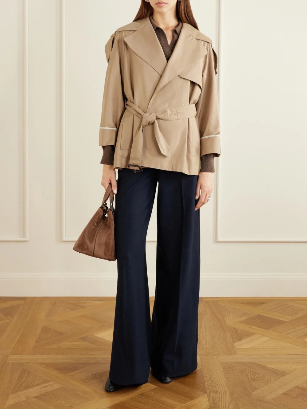 Max Mara Clara Cropped Belted Cotton-blend Trench Coat, worn by a model