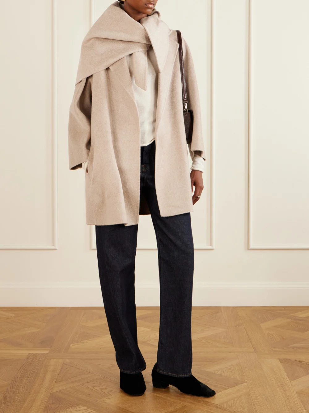 Max Mara Detto Belted Scarf-detailed Cashmere Coat, worn by a model