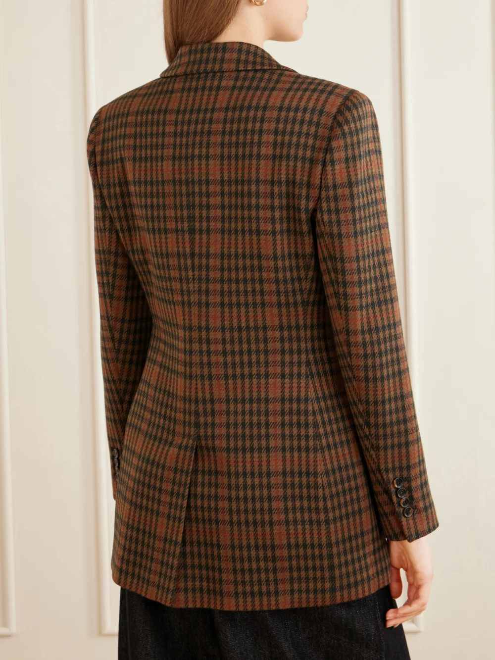 Back view of the Max Mara Galosce Houndstooth Wool and Cotton-blend Blazer