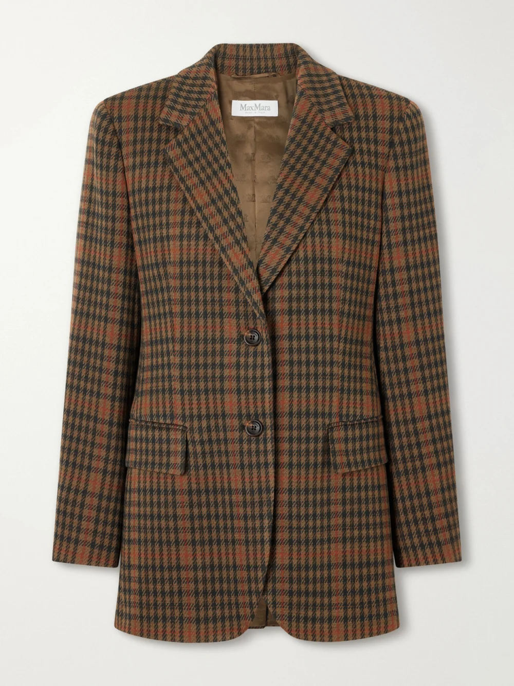 Max Mara Galosce Houndstooth Wool and Cotton-blend Blazer in camel