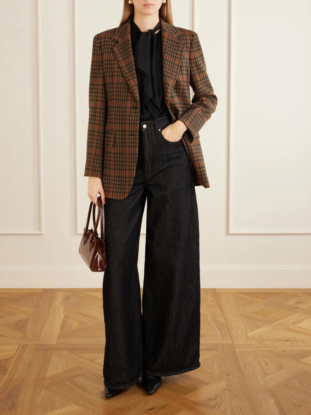 Max Mara Galosce Houndstooth Wool and Cotton-blend Blazer, worn by a model