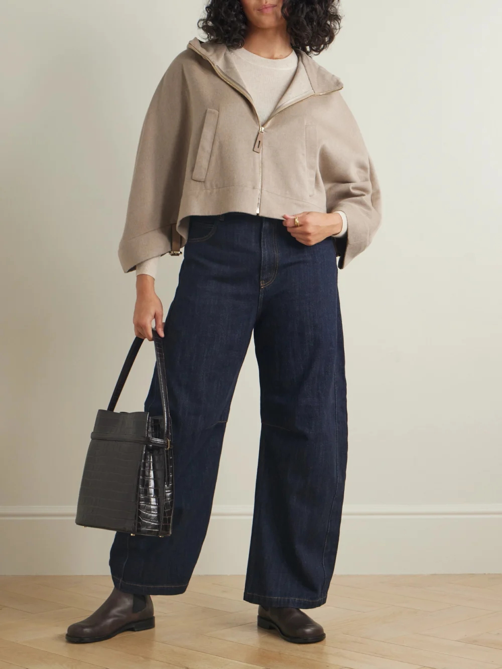 Max Mara Hooded Wool, Silk and Cashmere-blend Jacket, worn by a model