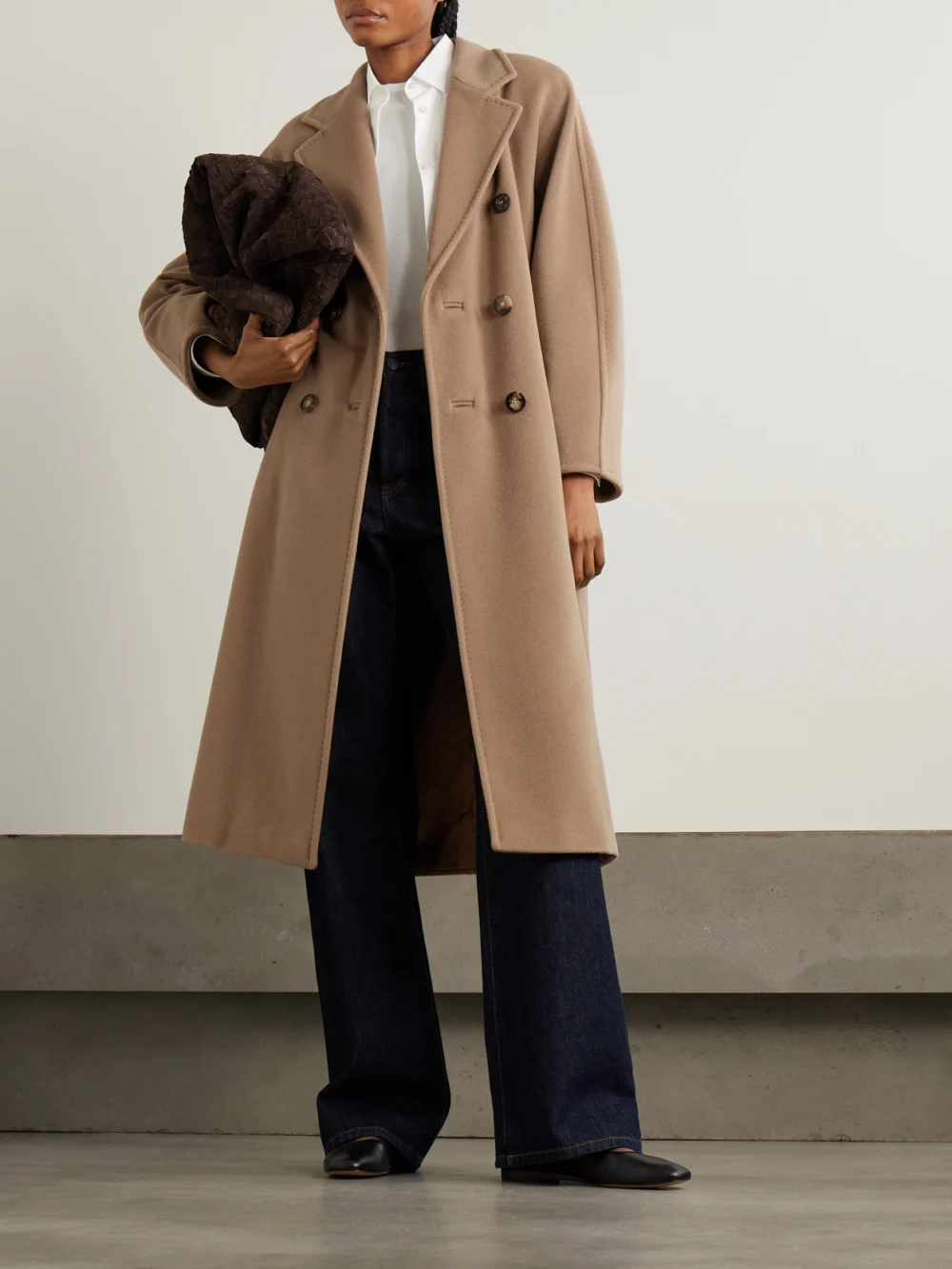 Max Mara Madame 101801 Icon Double-breasted Wool and Cashmere-blend Coat, worn by a model