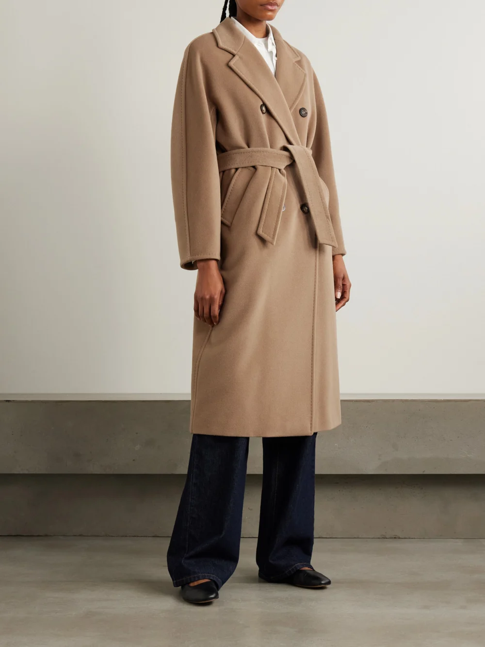 Side view of the Max Mara Madame 101801 Icon Double-breasted Wool and Cashmere-blend Coat