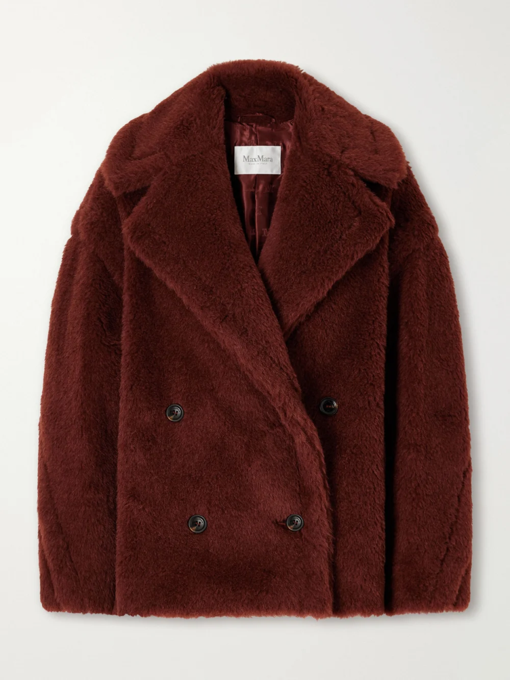 Max Mara Malcuno Alpaca, Virgin Wool and Silk-blend Coat in burgundy