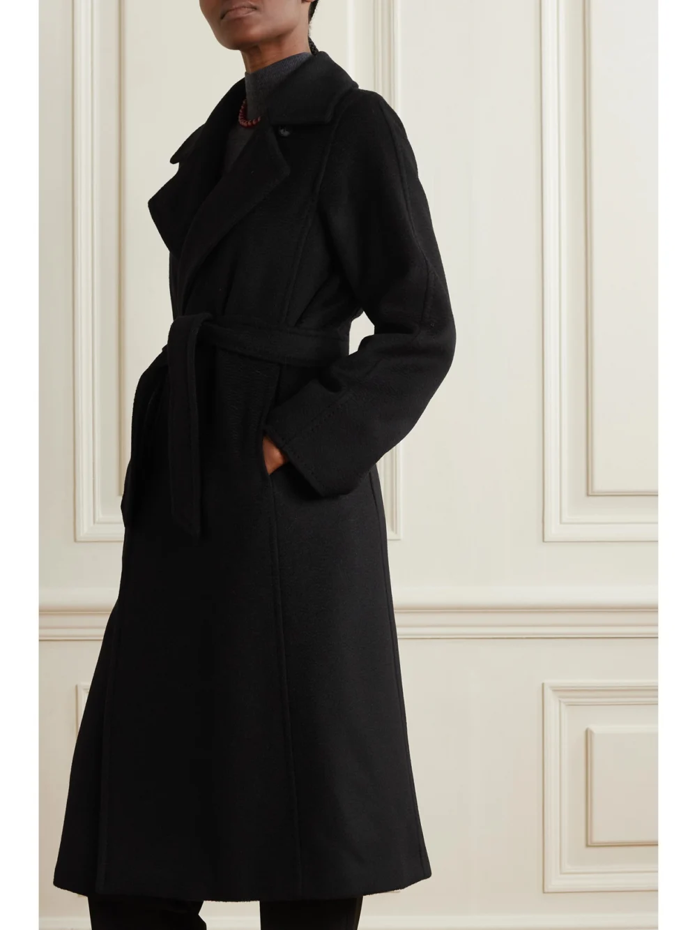 Side view of the Max Mara Manuela Belted Camel-hair Wrap Coat