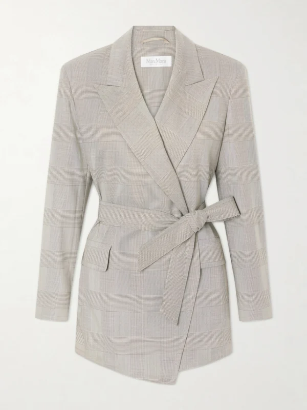 Max Mara Nasello Belted Checked Wool Blazer