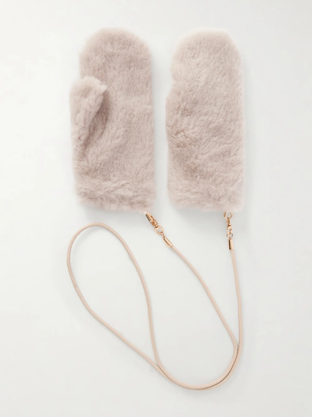Max Mara Ombrato Strap-detailed Alpaca, Wool and Silk-blend Gloves in beige
