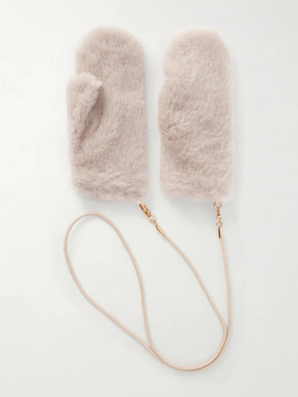 Max Mara Ombrato Strap-detailed Alpaca, Wool and Silk-blend Gloves