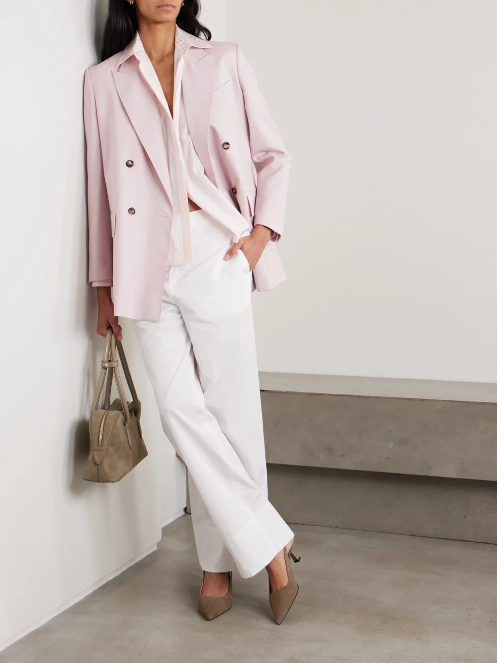 Max Mara Ombrosa Double-breasted Wool, Mohair and Silk-blend Blazer, worn by a model