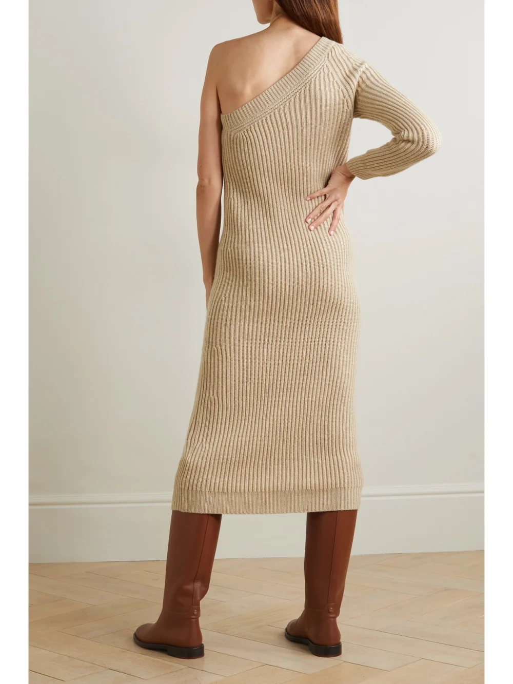 Back view of the Max Mara One-shoulder Ribbed Wool and Cashmere-blend Midi Dress